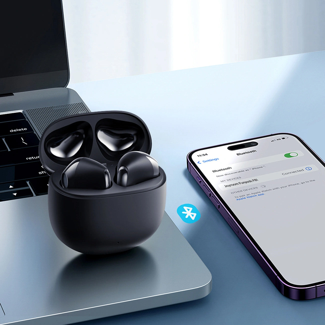 Handsfree Bluetooth Joyroom Funpods JR-FB1 Ny Version, TWS, Svart