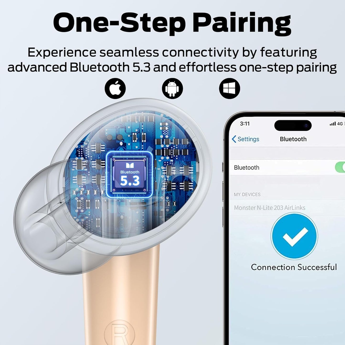 Handsfree Bluetooth Monster N-Lite 203 AirLinks, TWS, Guld