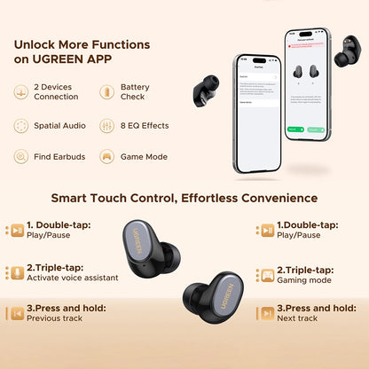 Bluetooth-handsfree UGREEN Dots (75627), TWS, MultiPoint, Vit