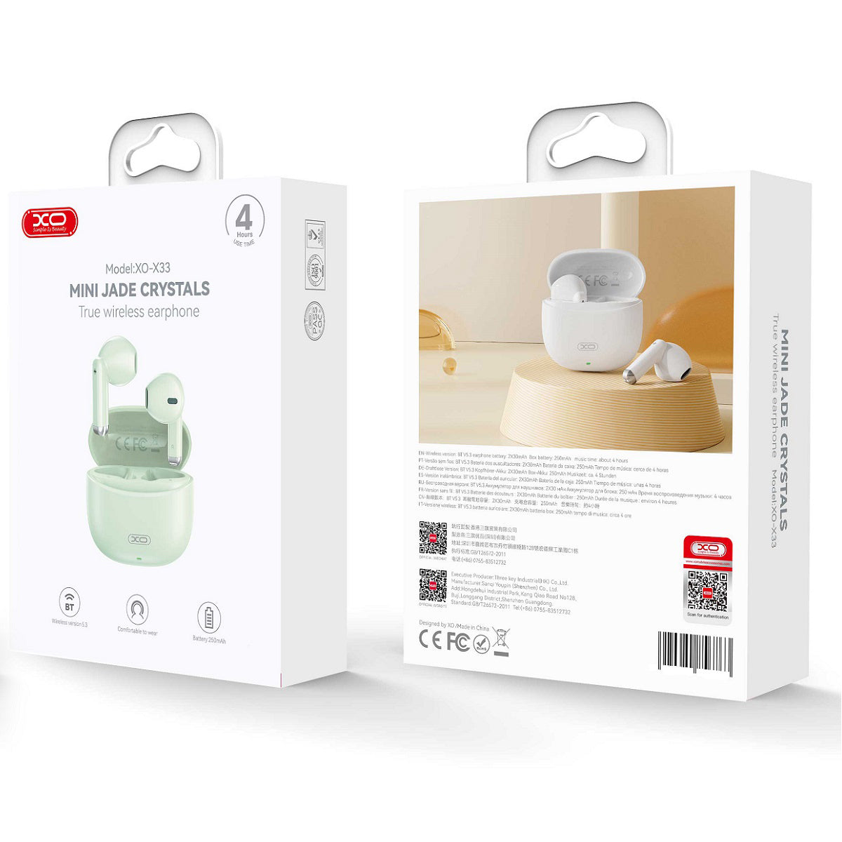 Bluetooth handsfree XO Design X33, TWS, Grön 