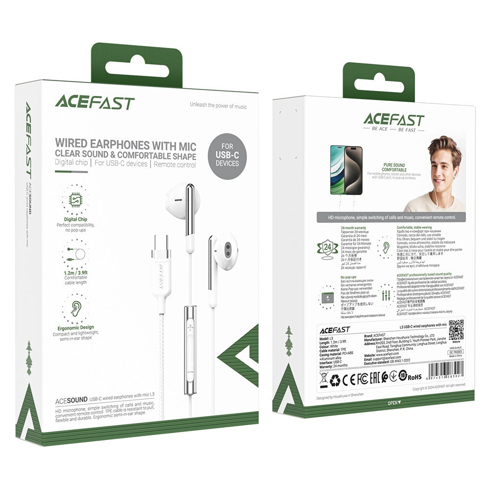 Handsfree USB-C Acefast L3, Vit