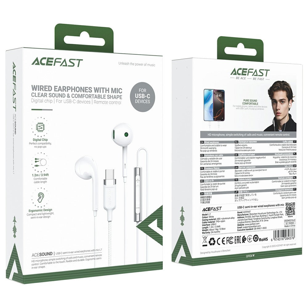 Handsfree USB-C Acefast L7, Vit