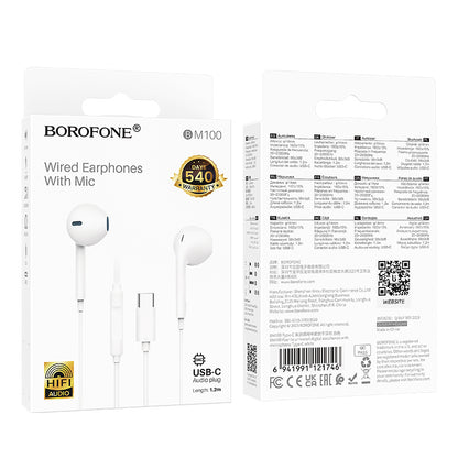 Handsfree USB-C Borofone BM100 Fuente, Vit