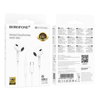 Handsfree USB-C Borofone BM100 Max Fuente, Vit