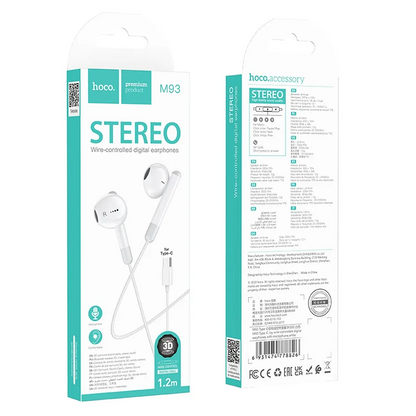Handsfree USB-C HOCO M93, vit