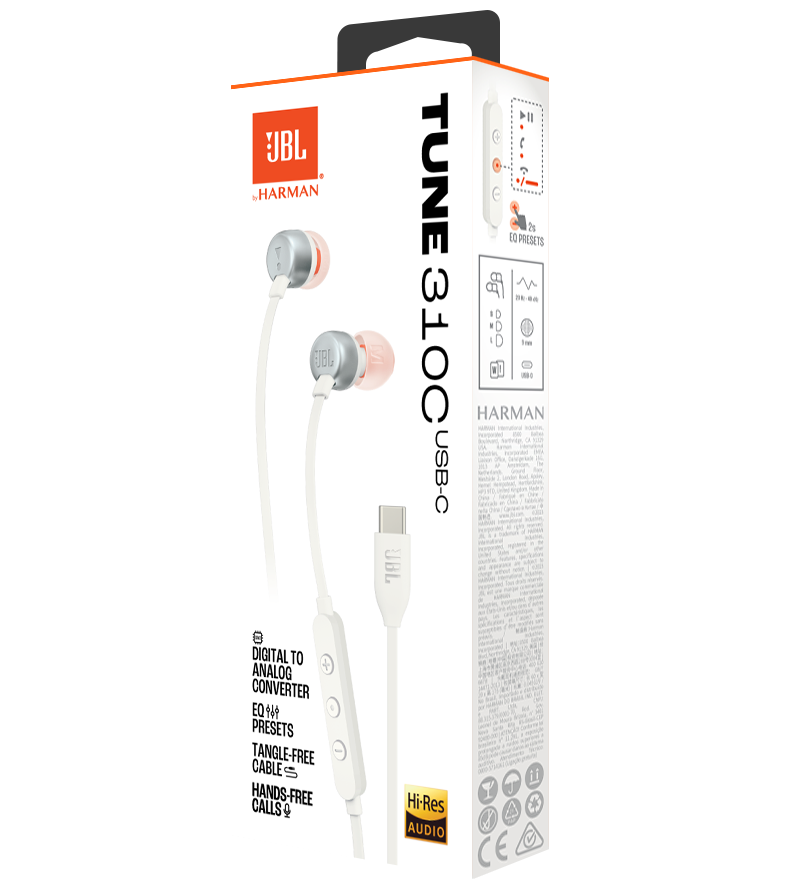 Handsfree USB-C JBL Tune 310C, Vit JBLT310CWHT