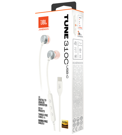 Handsfree USB-C JBL Tune 310C, Vit JBLT310CWHT