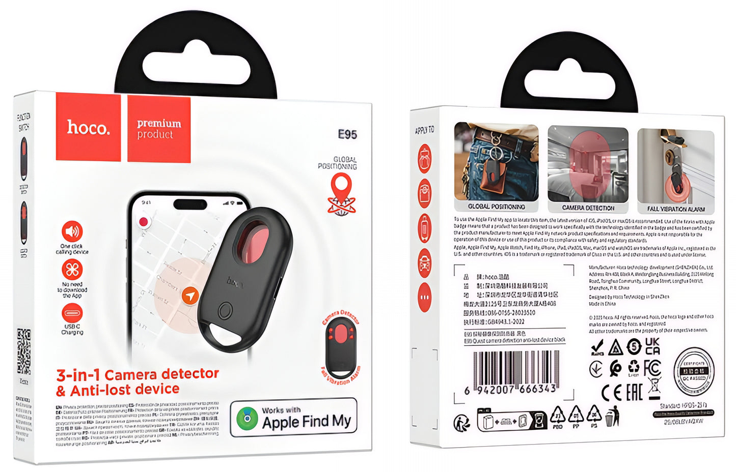 HOCO SmartTag E95 3in1 för iOS-serien, Svart