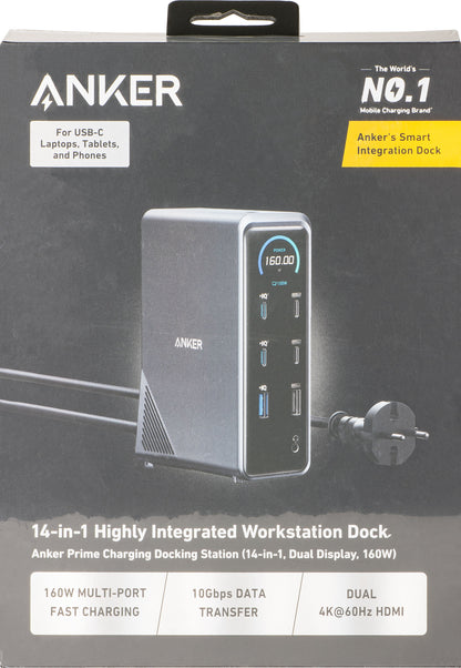 Multifunktionell Anker Prime 737-hubb, 2 x USB-A 3.0 - 3 x USB-A - 5 x USB-C - 2 x HDMI - 1 x Jack 3.5mm - 1 x RJ45, Svart A83B63A1