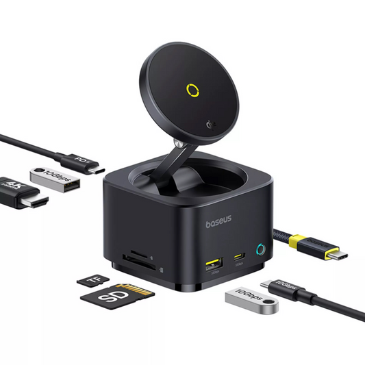 Multifunktionell Hub Baseus MagPro II 7in1, 1 x USB-A - 2 x USB-C - 1 x HDMI - 1 x QI - 1 x SD - 1 x microSD, Svart Omslaget B00072900121-00