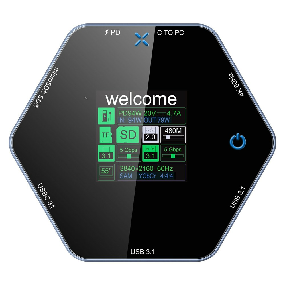 Multifunktionell Hub OEM YC-931, 8in1, Grå