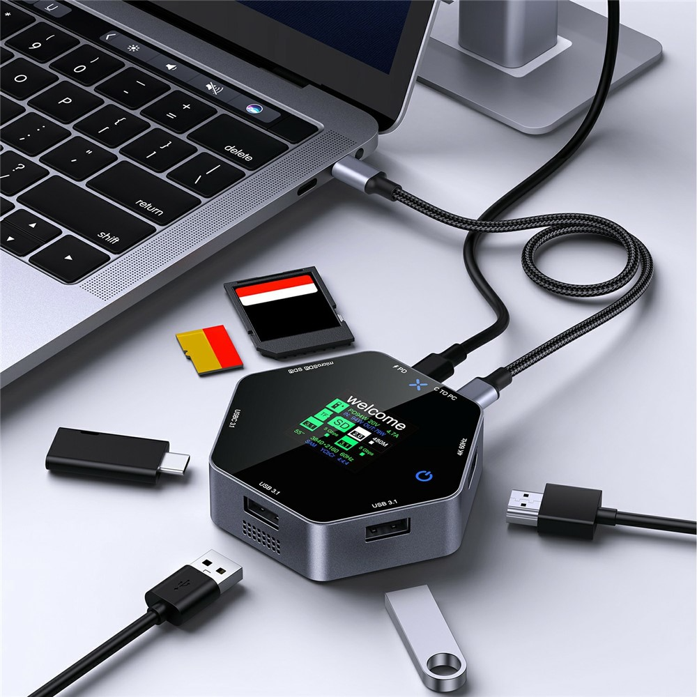 Multifunktionell Hub OEM YC-931, 8in1, Grå