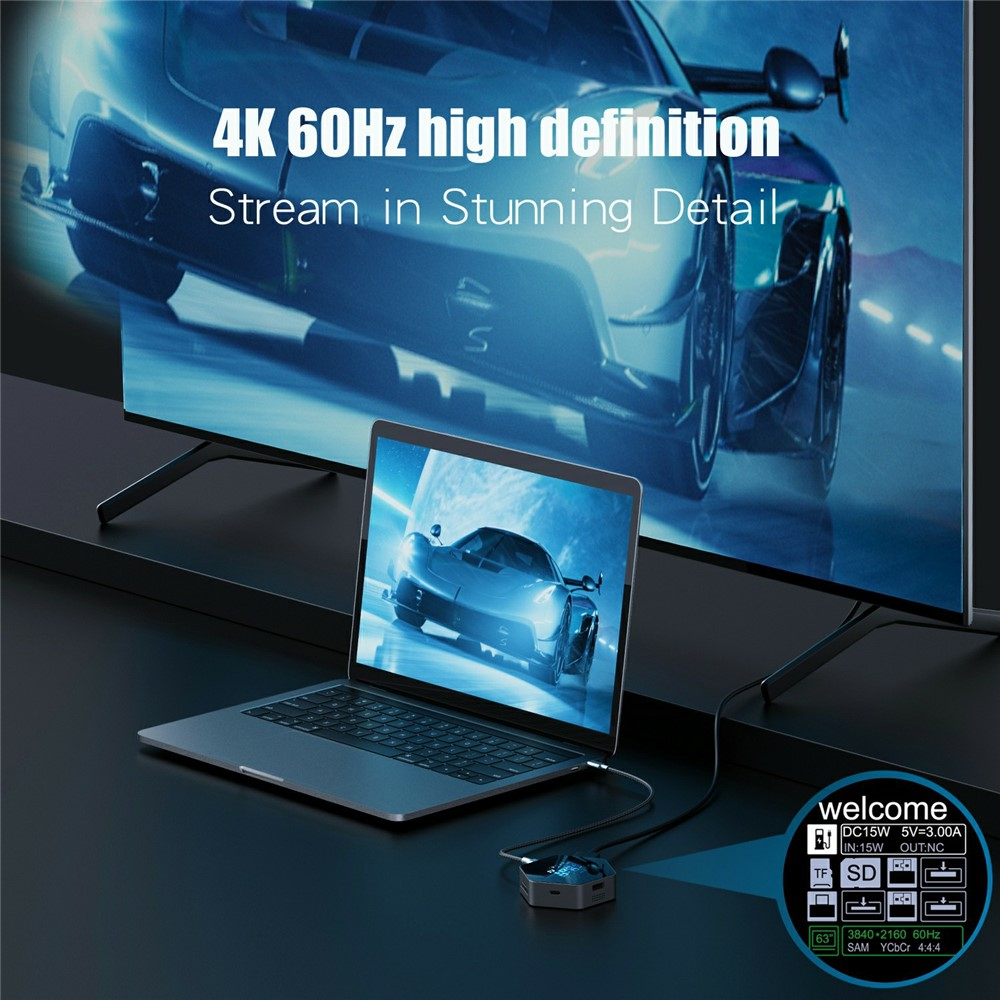 Multifunktionell Hub OEM YC-931, 8in1, Grå