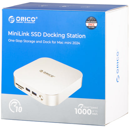 Orico MiniLink M49P Multifunktionell Hub för Apple Mac Mini M4, 9in1, Silver