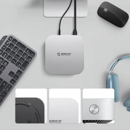 Orico MiniLink M49P Multifunktionell Hub för Apple Mac Mini M4, 9in1, Silver