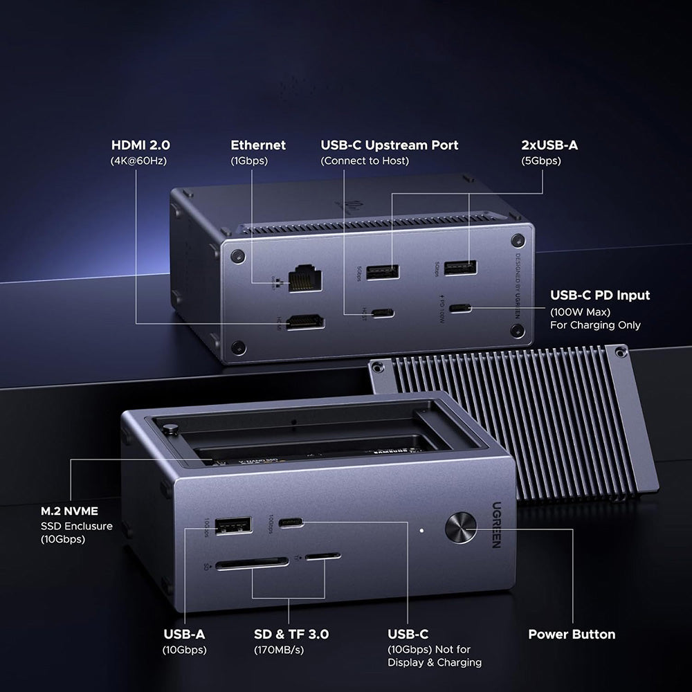 Multifunktionell Hub UGREEN CM923 (55735), 10in1, Grå