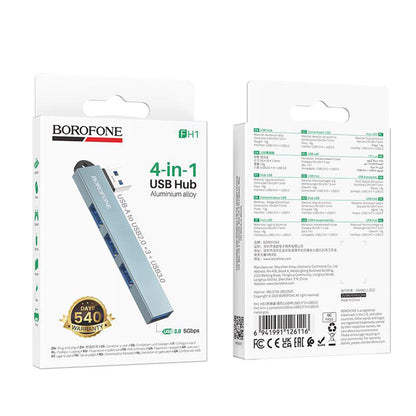USB-hubb Borofone FH1, 4-i-1, Grå