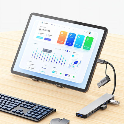 Hub USB / USB-C Tech-Protect HB06, 2 x USB-A 3.0 - 2 x USB-A - 1 x USB-C - 1 x Jack 3.5mm - 1 x SD - 1 x microSD, Grå