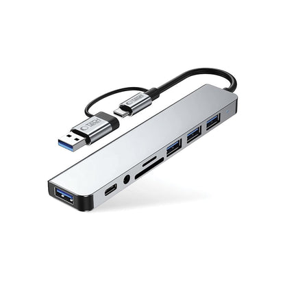 Hub USB / USB-C Tech-Protect HB06, 2 x USB-A 3.0 - 2 x USB-A - 1 x USB-C - 1 x Jack 3.5mm - 1 x SD - 1 x microSD, Grå