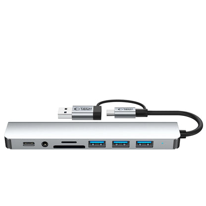 Hub USB / USB-C Tech-Protect HB06, 2 x USB-A 3.0 - 2 x USB-A - 1 x USB-C - 1 x Jack 3.5mm - 1 x SD - 1 x microSD, Grå