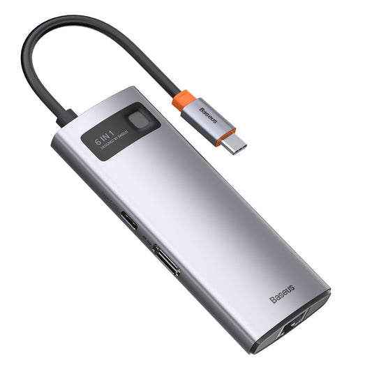 USB-C-hubb Baseus Metal Gleam, 3 x USB-A 3.0 - 1 x USB-C - 1 x HDMI - 1 x RJ45, Grå CAHUB-CW0G