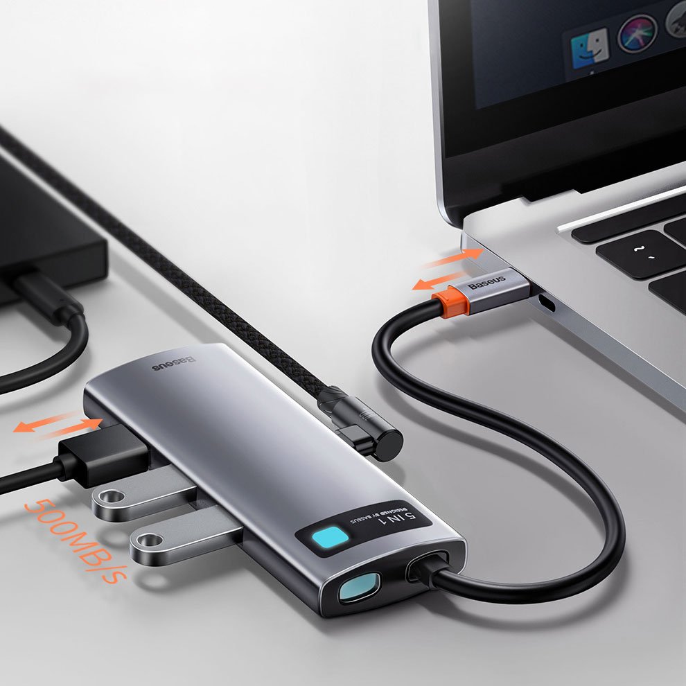 Hub USB-C Baseus Metal Gleam, 3 x USB-A 3.0 - 1 x USB-C - 1 x HDMI, Grå CAHUB-CX0G