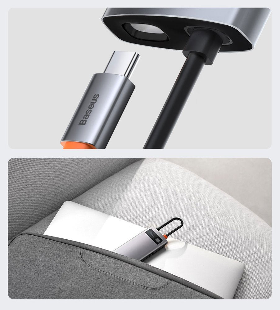 Hub USB-C Baseus Metal Gleam, 3 x USB-A 3.0 - 1 x USB-C - 1 x HDMI, Grå CAHUB-CX0G