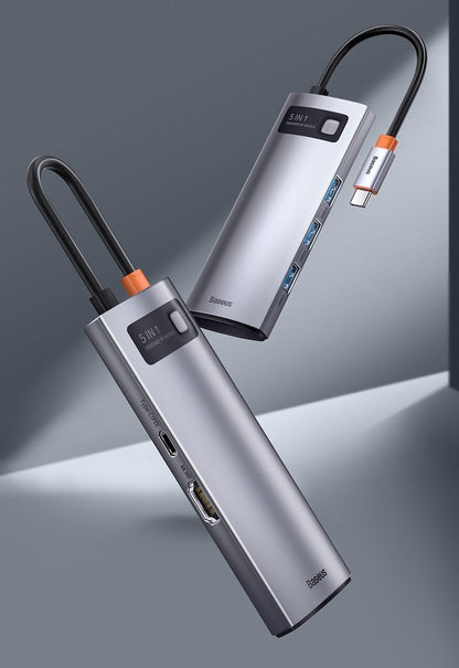 Hub USB-C Baseus Metal Gleam, 3 x USB-A 3.0 - 1 x USB-C - 1 x HDMI, Grå CAHUB-CX0G