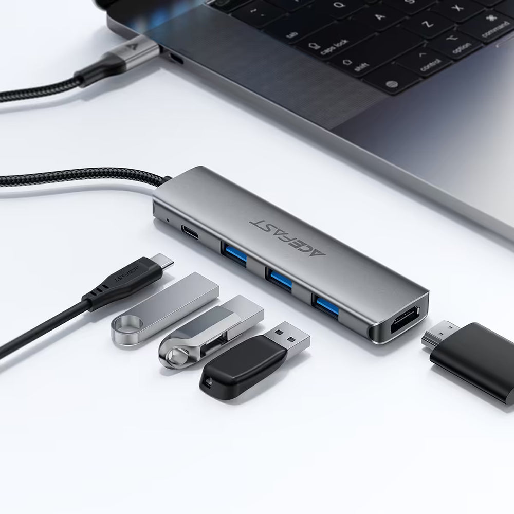 USB-C-hubb Acefast J16, 5-i-1, Grå