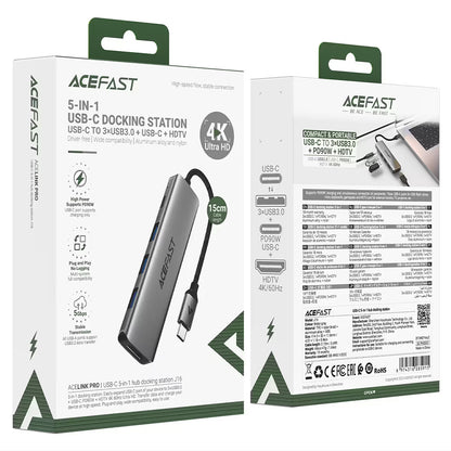 USB-C-hubb Acefast J16, 5-i-1, Grå