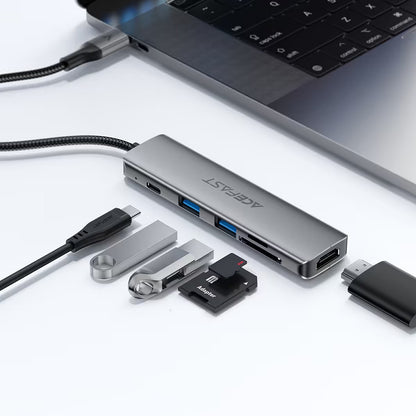 USB-C-hubb Acefast J18, 6-i-1, Grå