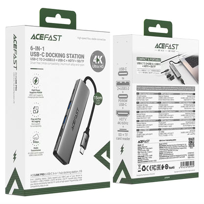 USB-C-hubb Acefast J18, 6-i-1, Grå