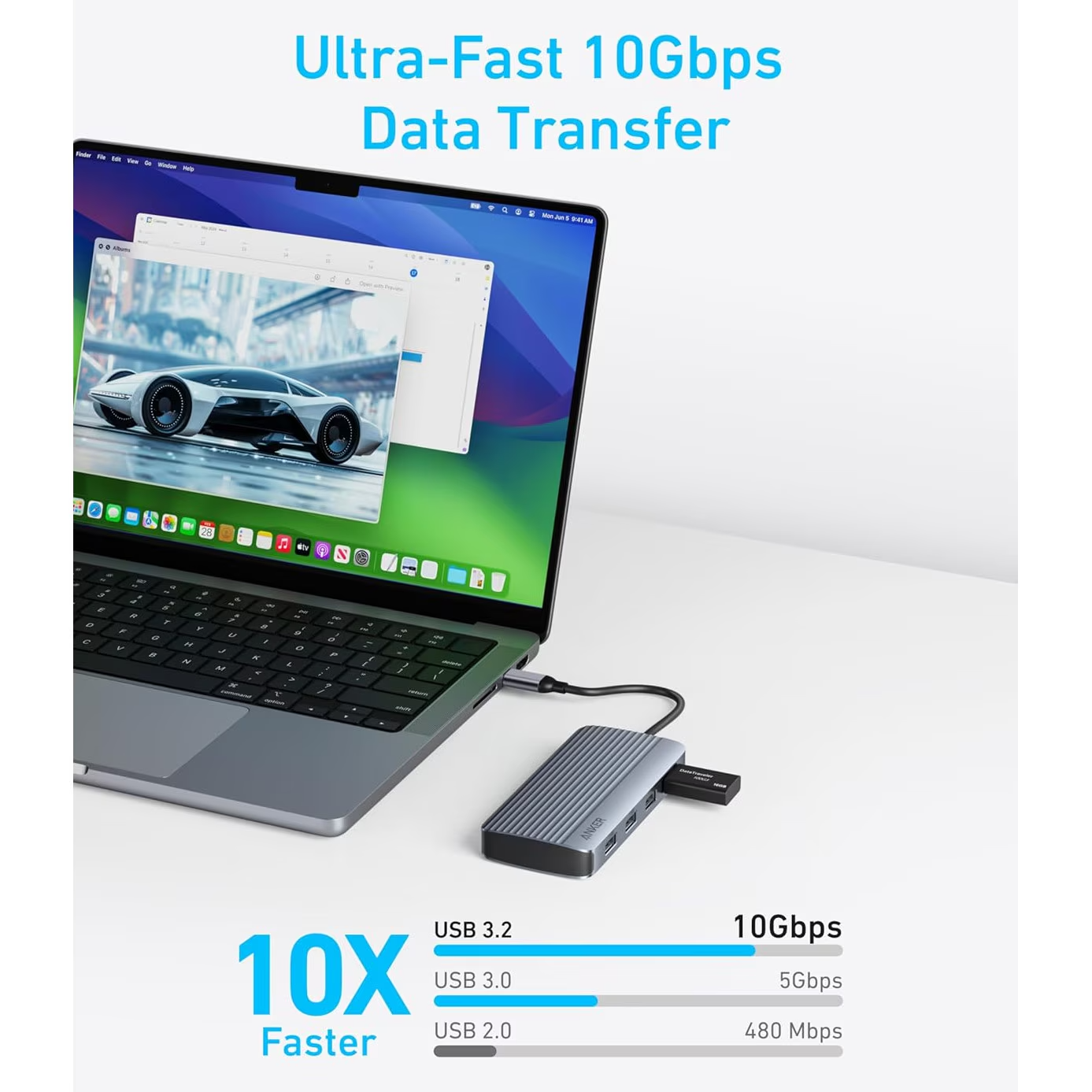 Hub USB-C Anker, 1 x USB-A 3.2 - 3 x USB-A - 1 x USB-C - 2 x HDMI, Grå A83740A2