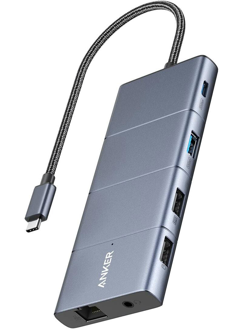 USB-C-hubb Anker PowerExpand, 1 x USB-A 3.2 - 2 x USB-A - 2 x USB-C - 1 x DisplayPort - 1 x HDMI - 1 x 3,5 mm jack - 1 x RJ45 - 1 x SD - 1 x microSD, Grå