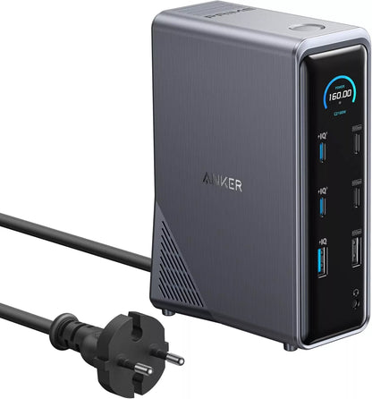Multifunktionell Anker Prime 737-hubb, 2 x USB-A 3.0 - 3 x USB-A - 5 x USB-C - 2 x HDMI - 1 x Jack 3.5mm - 1 x RJ45, Svart A83B63A1