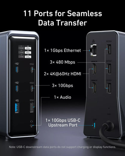 Multifunktionell Anker Prime 737-hubb, 2 x USB-A 3.0 - 3 x USB-A - 5 x USB-C - 2 x HDMI - 1 x Jack 3.5mm - 1 x RJ45, Svart A83B63A1