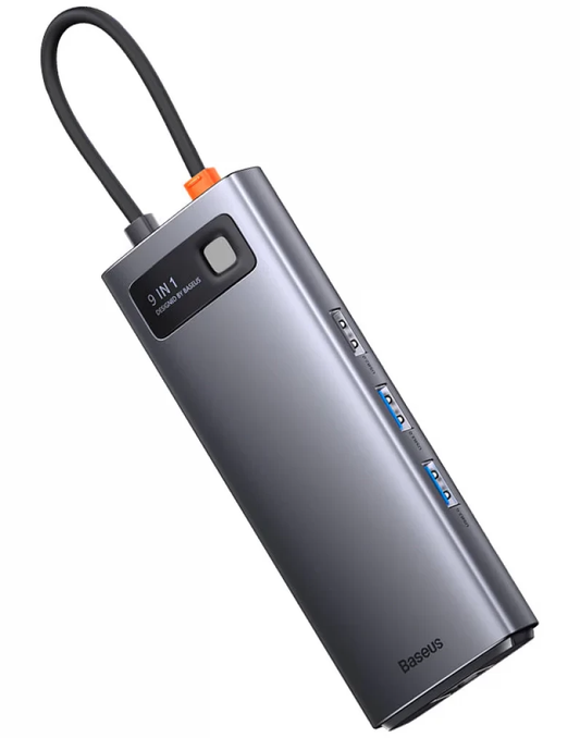 USB-C-hubb Baseus Joystar, 2 x USB-A 3.2 - 1 x USB-A - 1 x USB-C - 2 x HDMI - 1 x RJ45 - 1 x SD - 1 x microSD, Grå WKWG060013