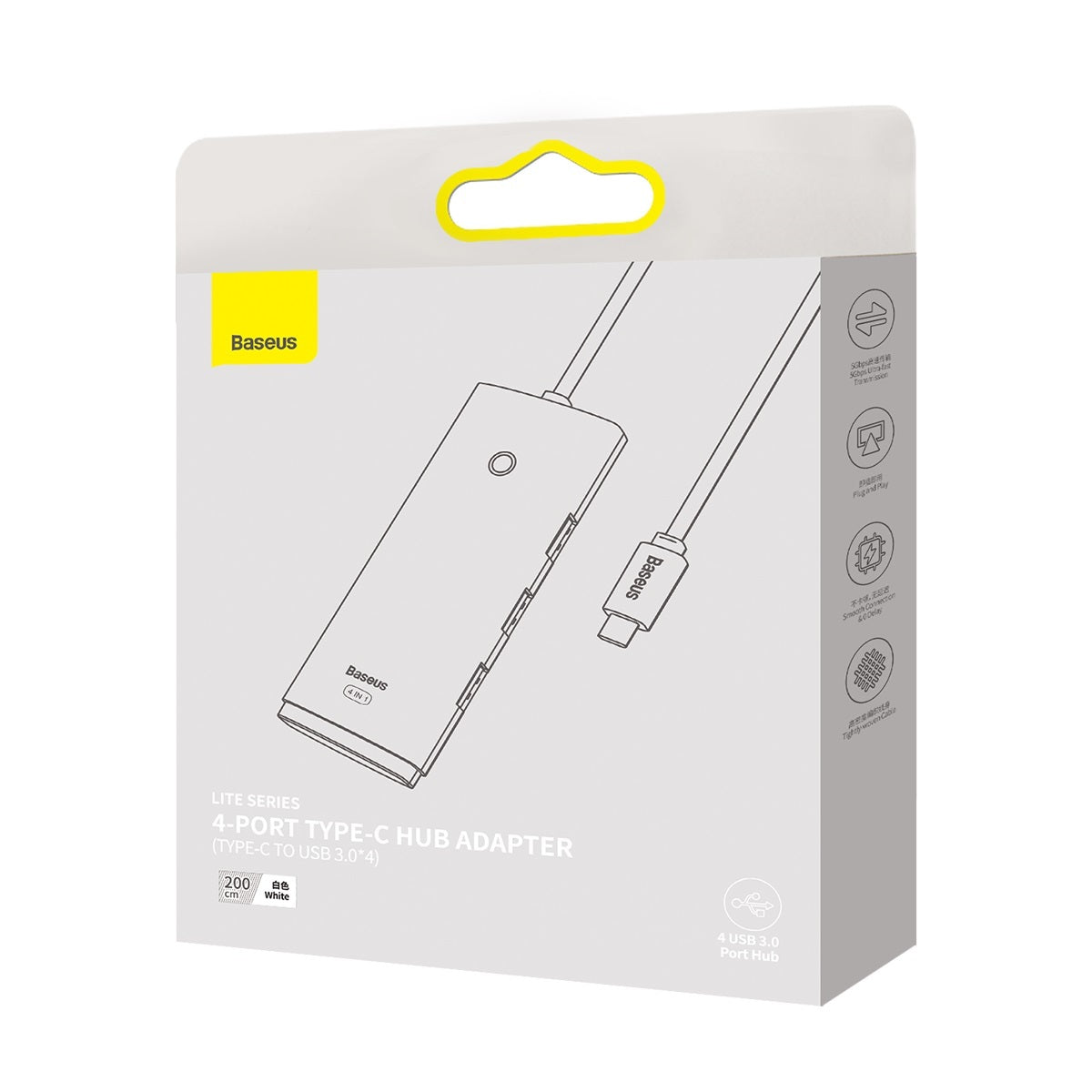 USB-C-hubb från Baseus Lite, 4 x USB-A 3.2, 2m, Vit