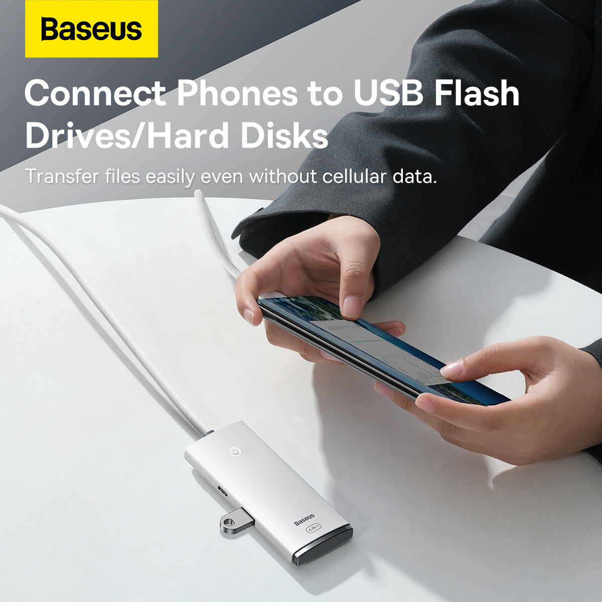 USB-C-hubb från Baseus Lite, 4 x USB-A 3.2, 2m, Vit