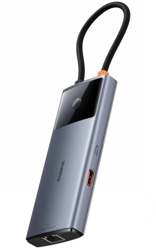 USB-C-hubb Baseus Metal Gleam II, 2 x USB-A - 2 x USB-C - 1 x HDMI - 1 x RJ45, Grå B00061802813-00