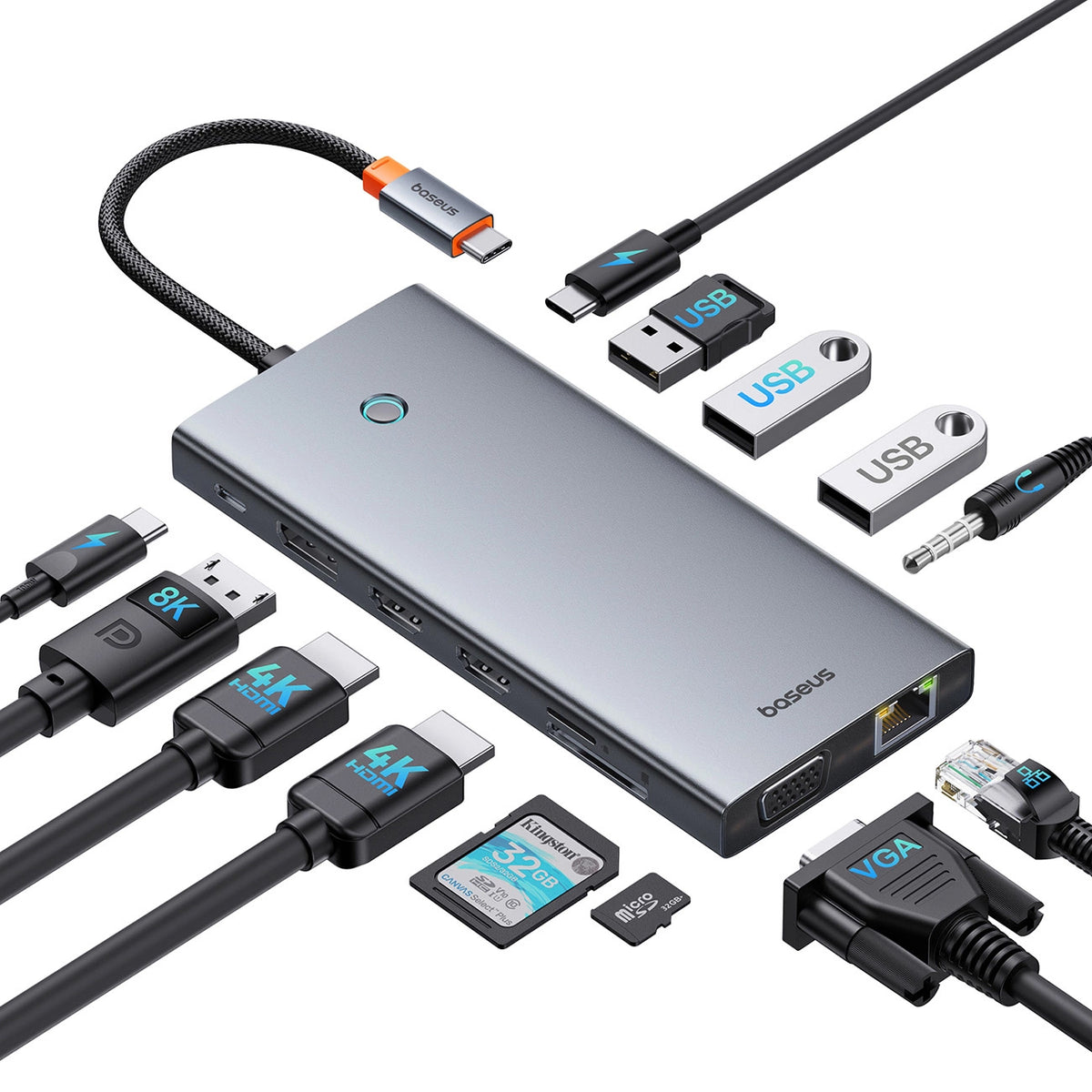 USB-C-hubb Baseus PortalJoy, 13in1, Grå B00053002811-01