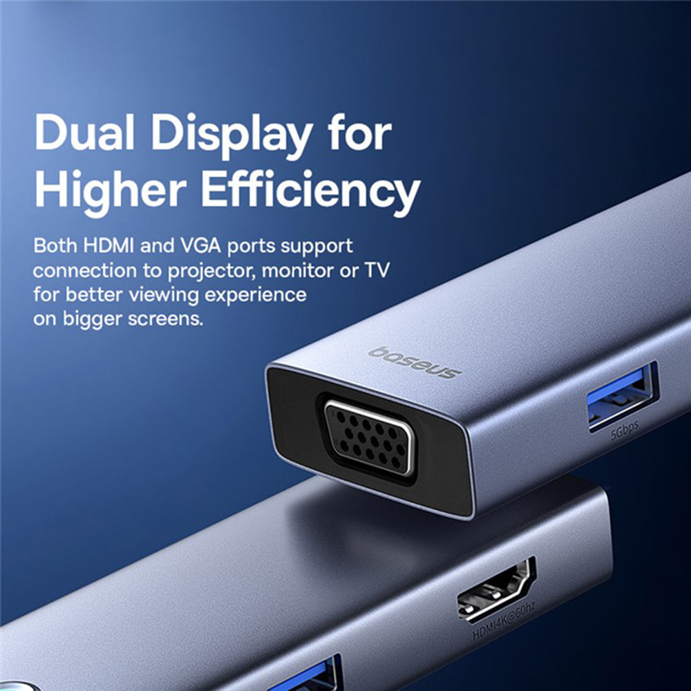 Hub USB-C Baseus UltraJoy, 4 x USB-A 3.0 - 1 x USB-C - 1 x HDMI - 1 x VGA, Grå B00052803811-01