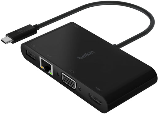 Belkin Connect USB-C-hubb, 1 x USB-A 3.0 - 1 x USB-C - 1 x HDMI - 1 x VGA - 1 x RJ45, Svart AVC004btBK