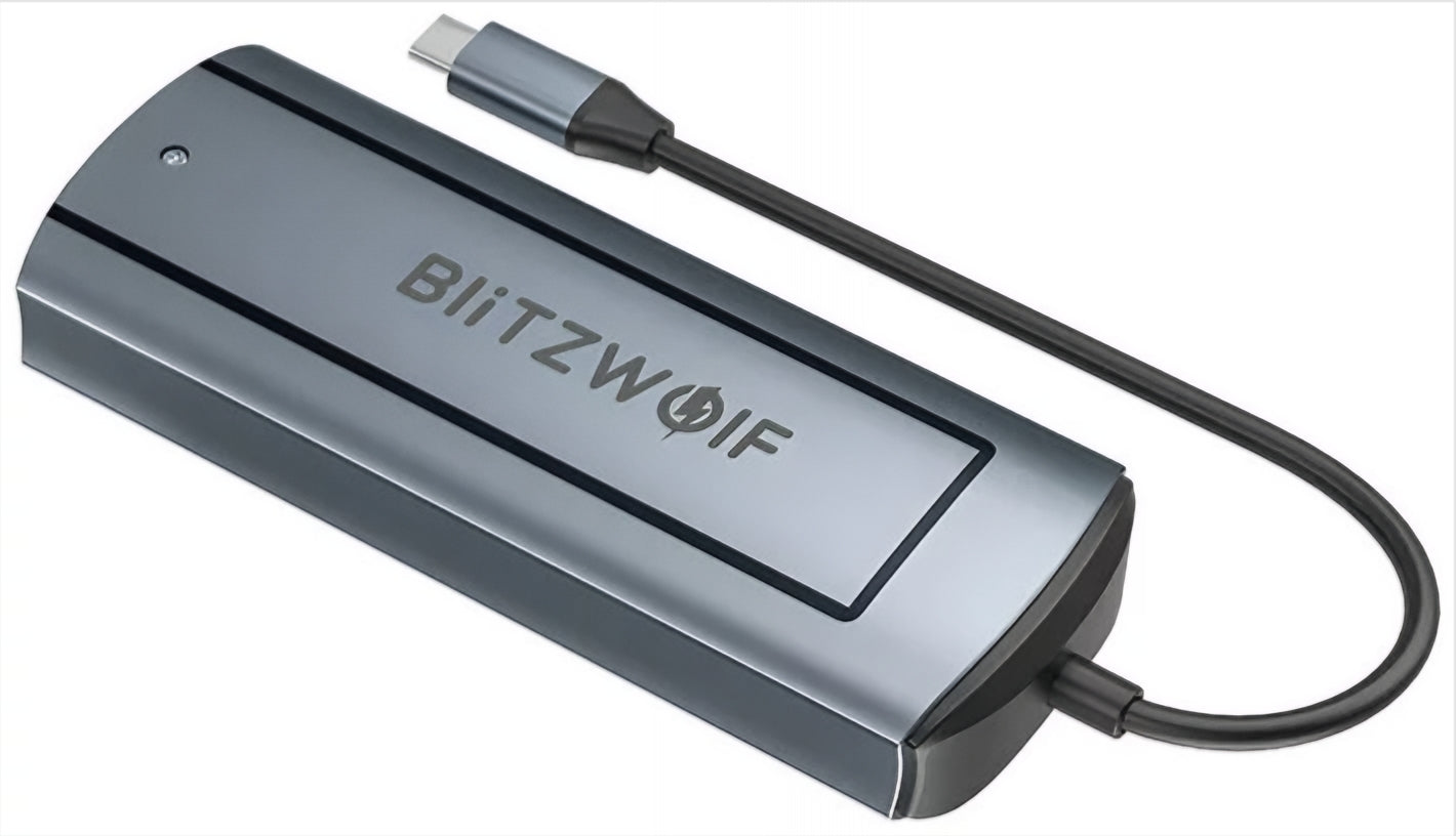 Hub USB-C BlitzWolf BW-Neo TH13, 3 x USB-A 3.0 - 1 x USB-C - 1 x Display Port - 1 x SSD-gränssnitt, Grå