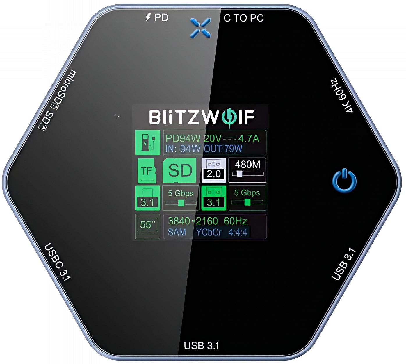 USB-C-hubb BlitzWolf BW-TH16, 8in1, Grå