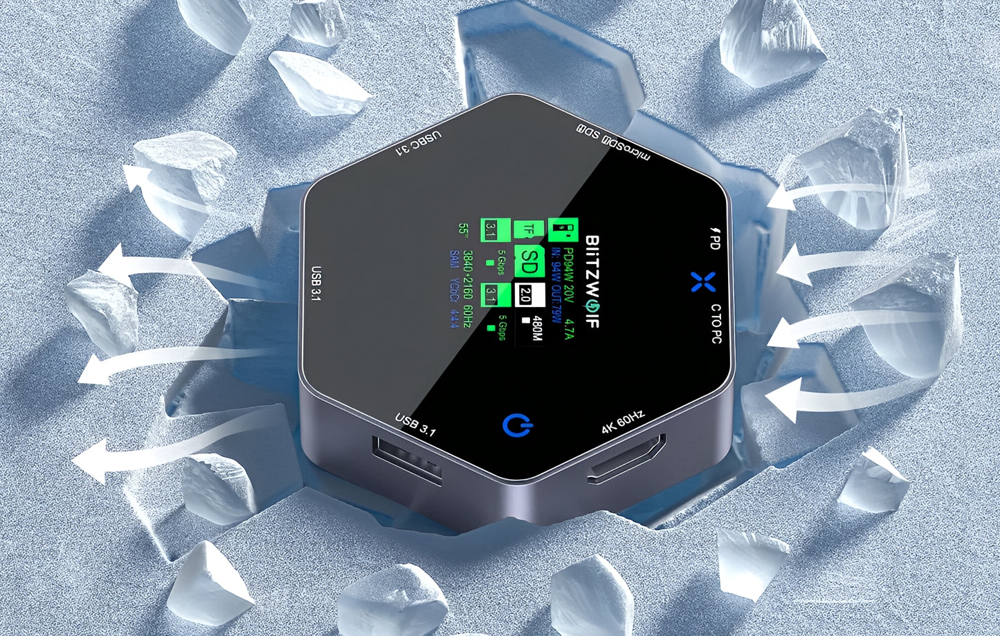 USB-C-hubb BlitzWolf BW-TH16, 8in1, Grå