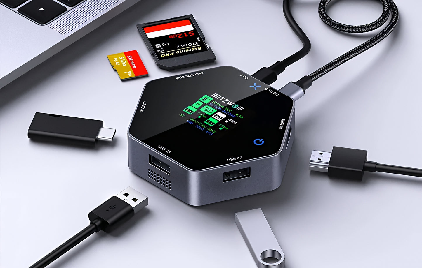 USB-C-hubb BlitzWolf BW-TH16, 8in1, Grå