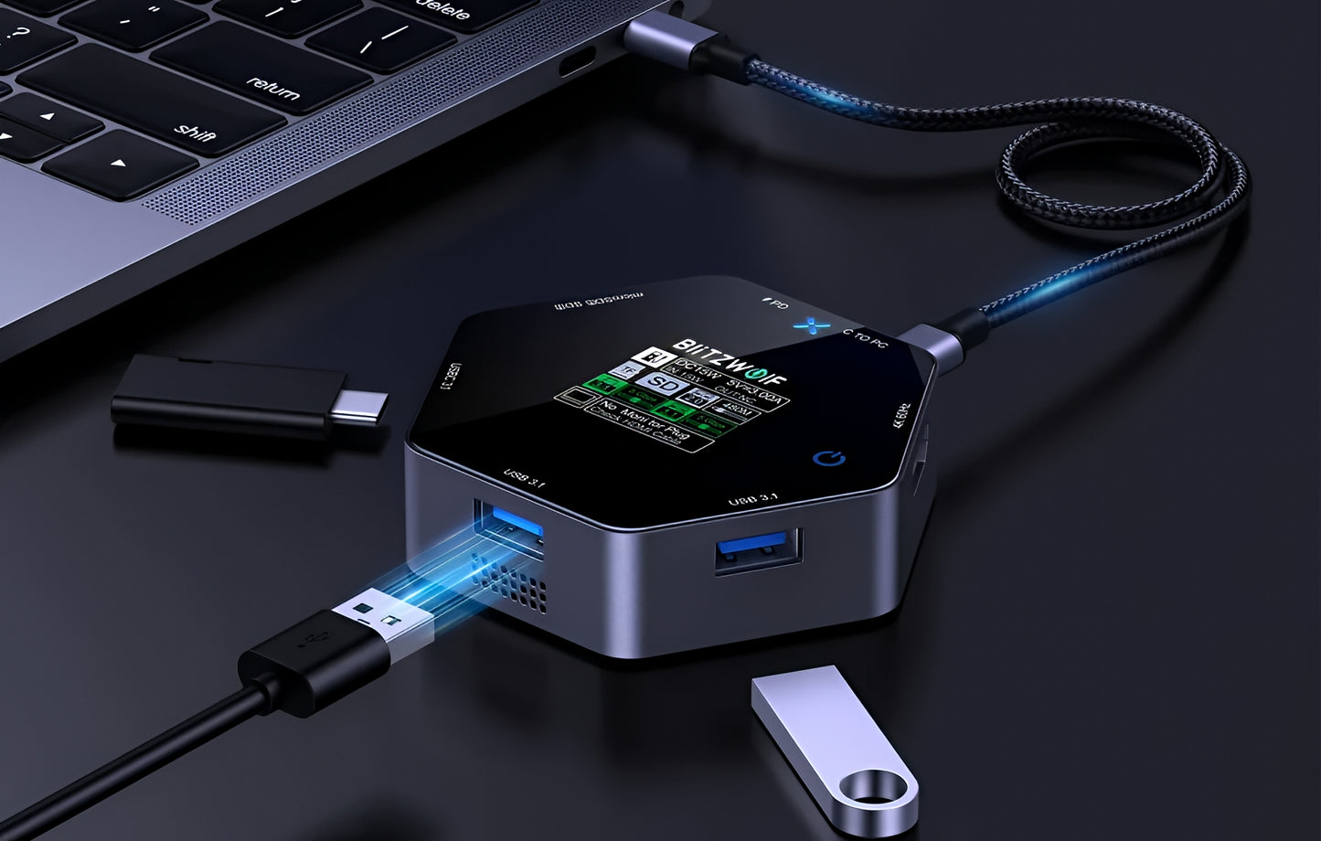 USB-C-hubb BlitzWolf BW-TH16, 8in1, Grå