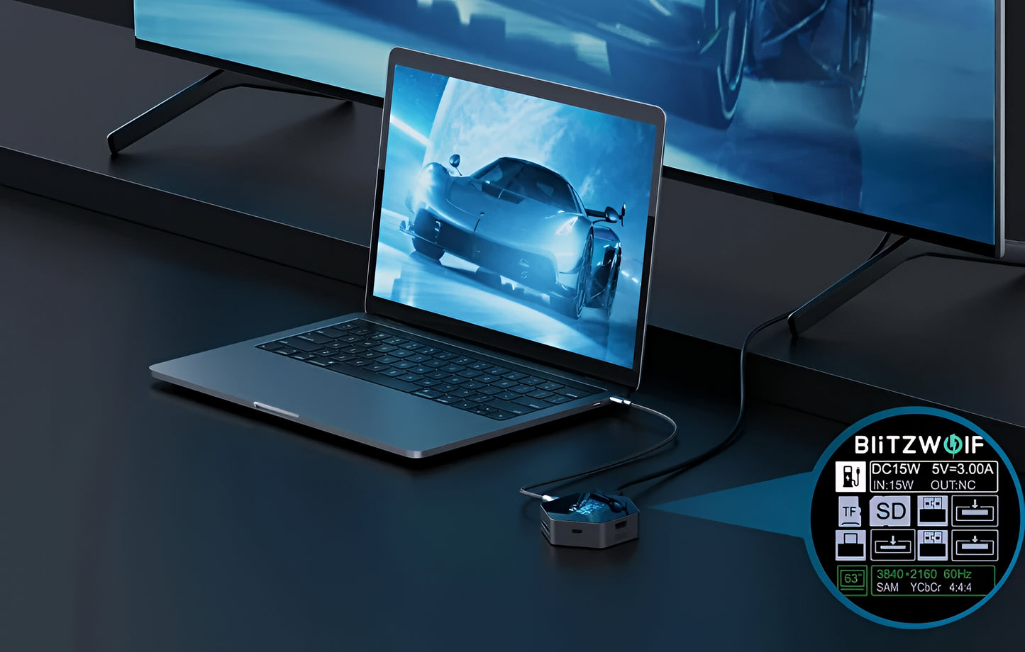 USB-C-hubb BlitzWolf BW-TH16, 8in1, Grå