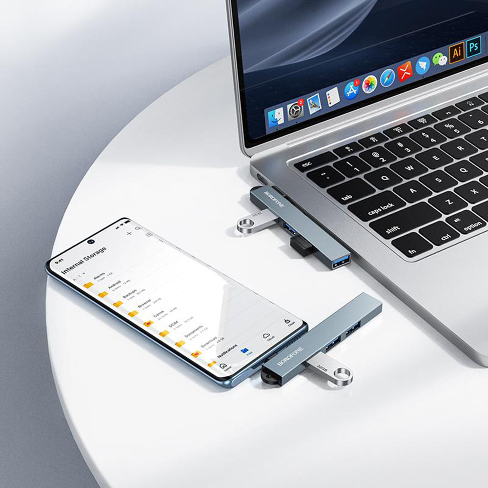 USB-C-hubb Borofone FH1A, 4-i-1, Grå